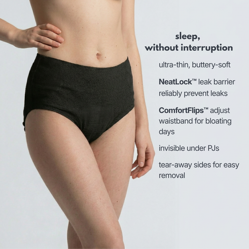 ultra-thin disposable overnight period underwear designed for reliable leak protection, uninterrupted sleep and calm mornings