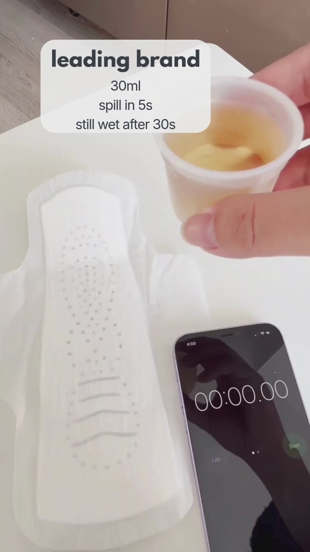 leading brand menstrual pad pouring test demonstration