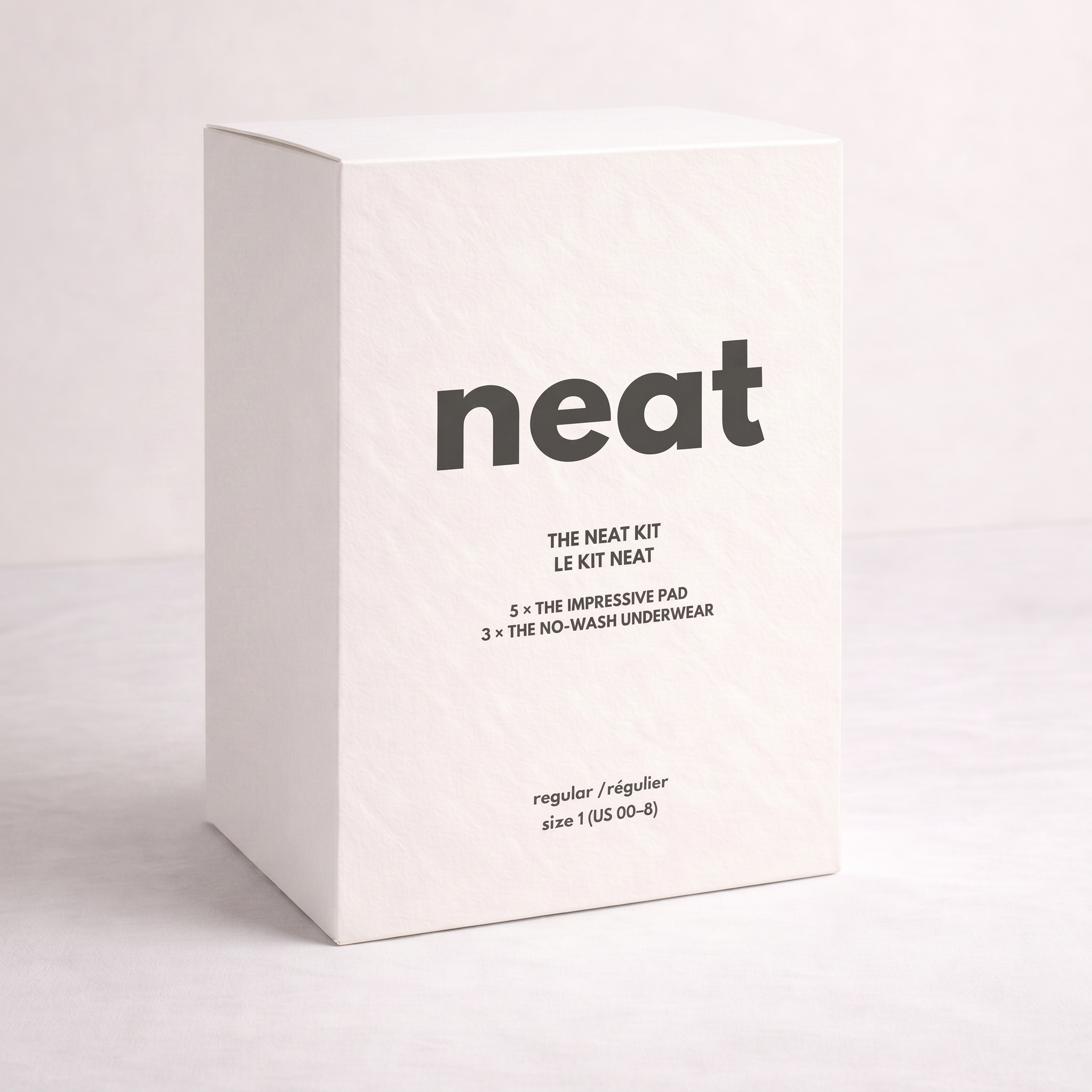 The Neat Kit premium menstrual care set with ultra-dry pads and overnight underwear